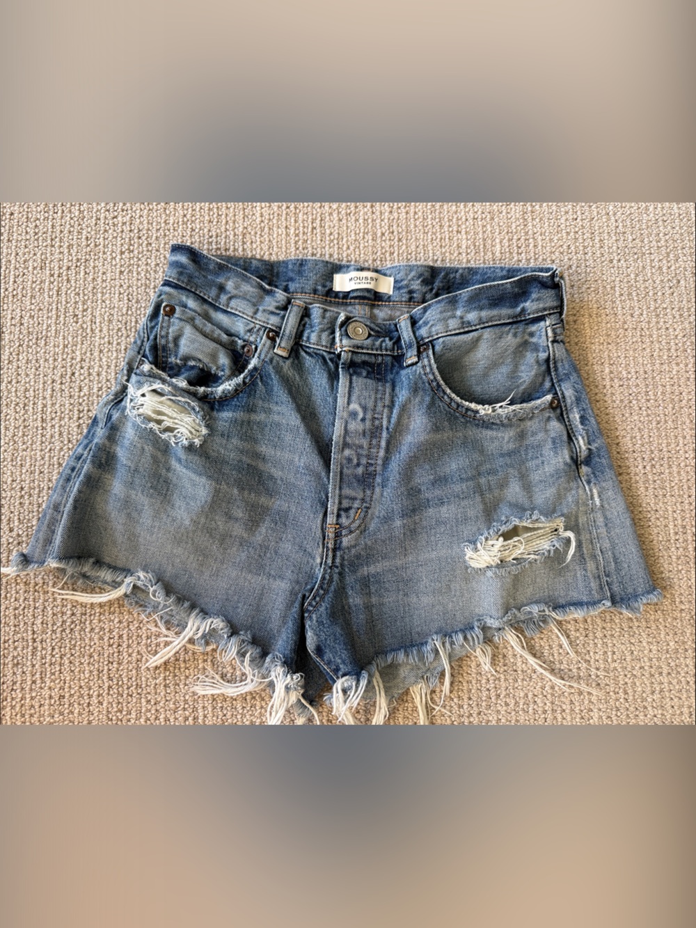 Moussy Vintage Light Blue Distressed Denim Cutoff Shorts